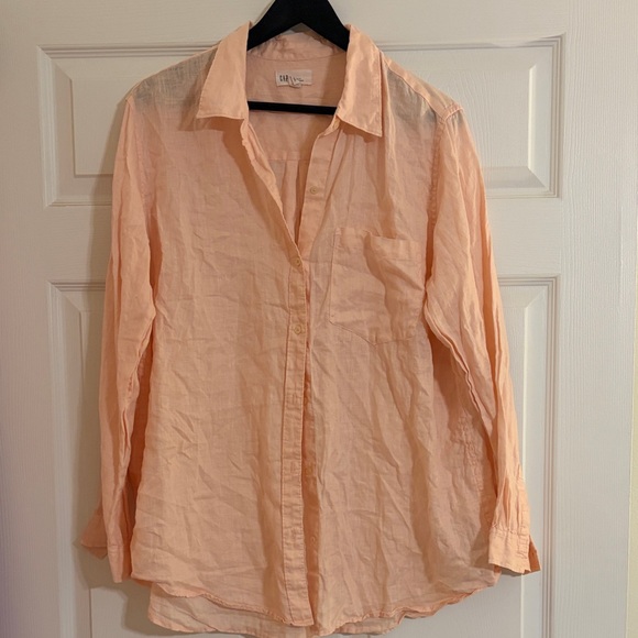 GAP Tops - GAP Vintage Boyfriend Fit Linen Peach Button-Down Shirt